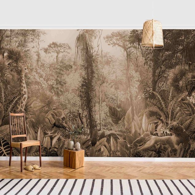 Papel de parede elefantes Antique Jungle Sepia
