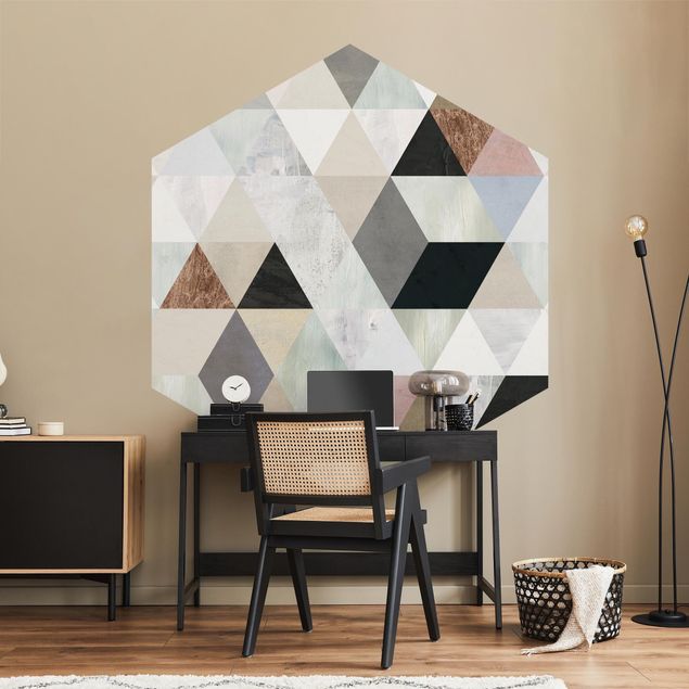 papel parede vintage Watercolour Mosaic With Triangles I