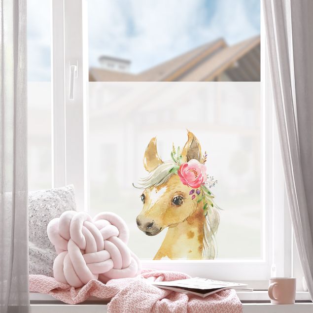 Péliculas para janelas Watercolour - Horse gaze