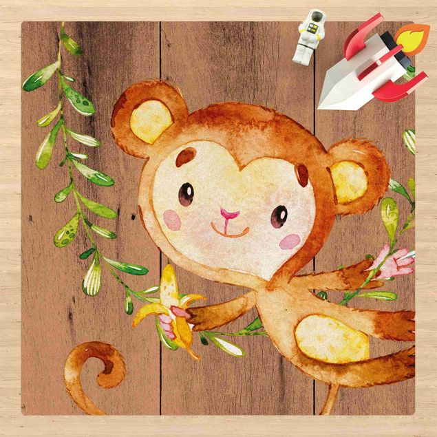 decoração quarto bebé Watercolour Monkey On Wood