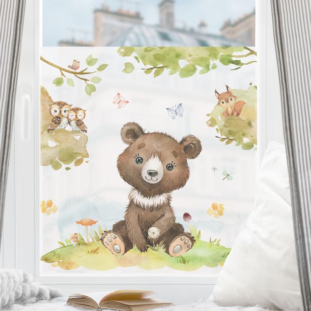 decoração quarto bebé Watercolour Bear Owl and Squirrel