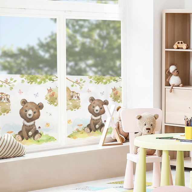 Péliculas para janelas Watercolour Bear Owl and Squirrel