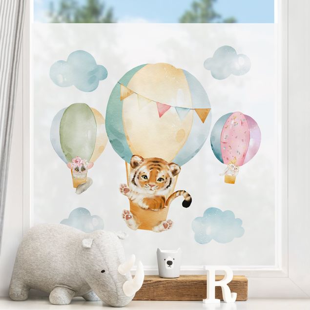 decoração para quartos infantis Watercolour Balloon Ride - Tiger and Friends