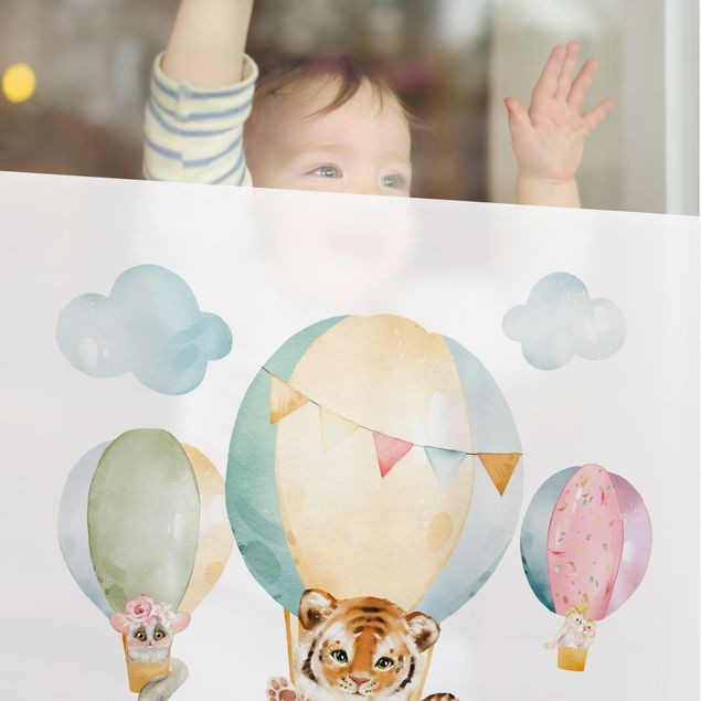 Péliculas para janelas Watercolour Balloon Ride - Tiger and Friends