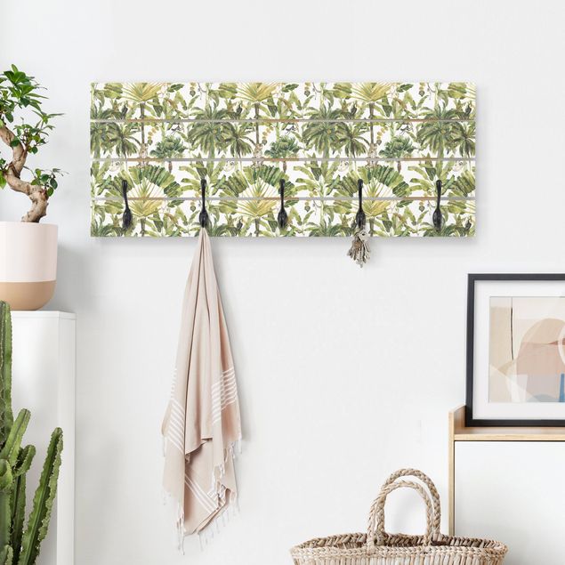 Cabides de parede shabby Watercolour Banana Tree And Leopard Pattern