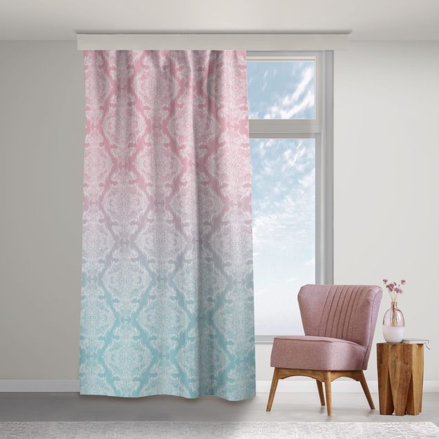 cortinas à medida Watercolour Baroque Pattern With Blue Pink Gradient