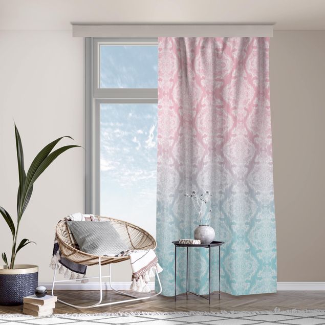 cortinado blackout Watercolour Baroque Pattern With Blue Pink Gradient