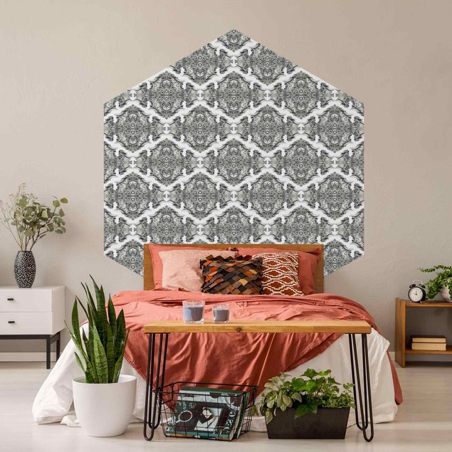 Papel de parede padrões Watercolour Baroque Pattern With Ornaments In Gray
