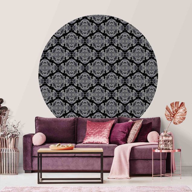 Papel de parede ornamental Watercolour Baroque Pattern With Ornaments In Front Of Black