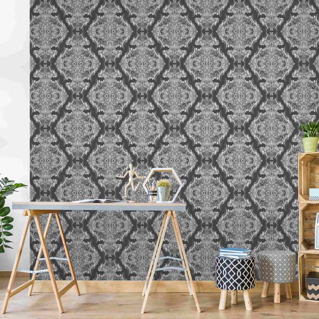 Papel de parede padrões Watercolour Baroque Pattern In Front Of Dark Gray