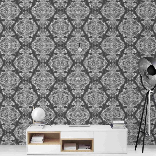 papel de parede moderno Watercolour Baroque Pattern In Front Of Dark Gray