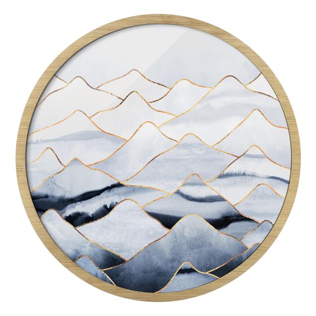Quadros com moldura réplicas de quadros famosos Watercolour Mountains White Gold