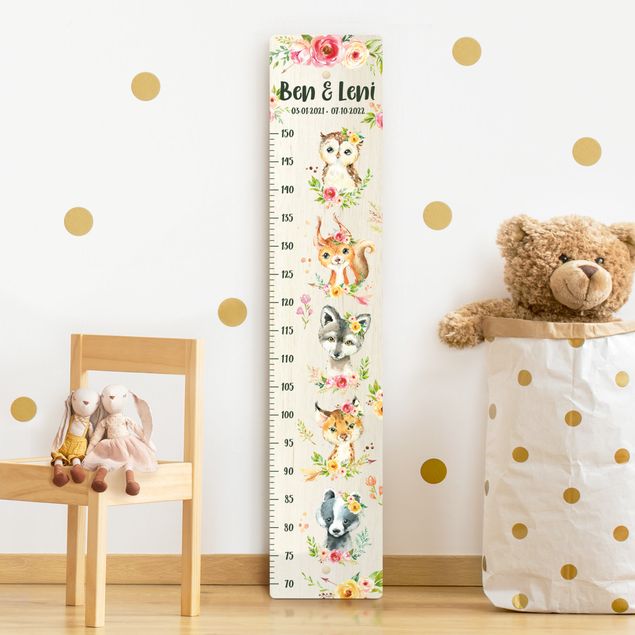 decoração para quartos infantis Watercolour flowers forest animals with custom name
