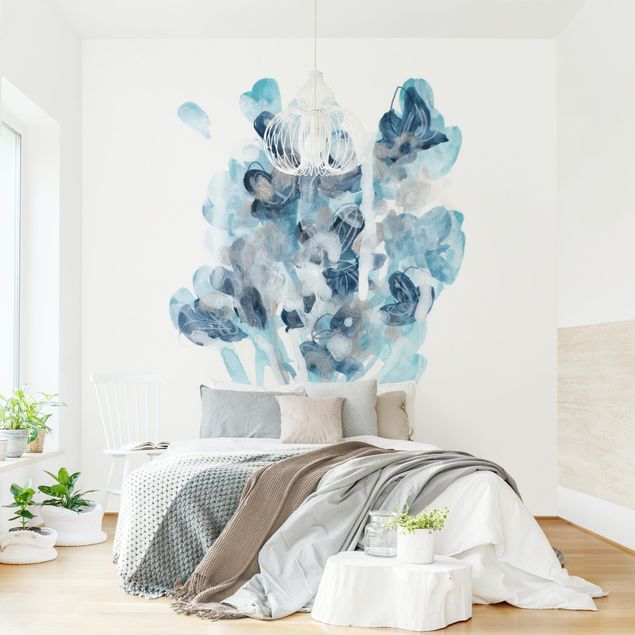 papel de parede moderno Watercolour Bouquet With Blue Shades