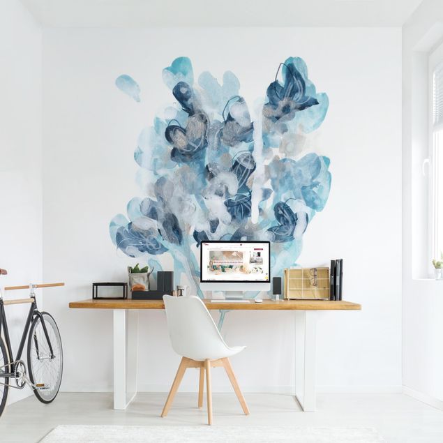 Papel de parede com flores Watercolour Bouquet With Blue Shades