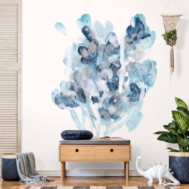 Papel de parede azul Watercolour Bouquet With Blue Shades