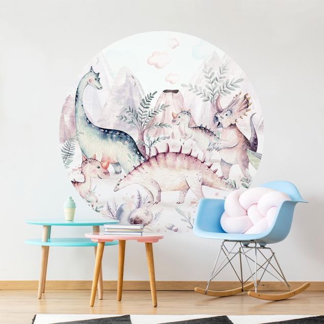papel de parede para quarto de casal moderno Watercolour World Of Dinosaurs