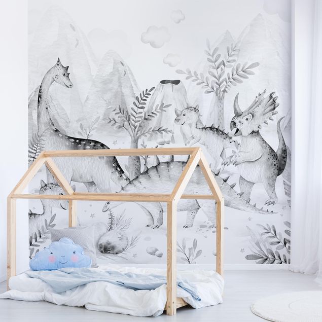 decoração para quartos infantis Watercolour World Of Dinosaurs Black And White