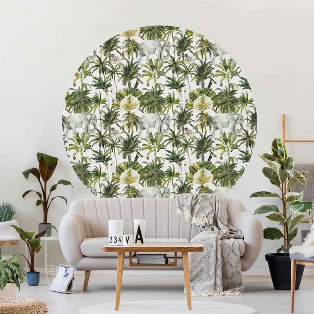 decoraçao para parede de cozinha Watercolour Elephant And Palm Pattern