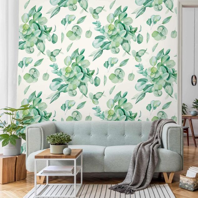 papel parede de flor Watercolour Eucalyptus Bouquet Pattern