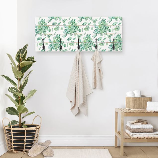Cabides de parede imitação madeira Watercolour Eucalyptus Bouquet Pattern