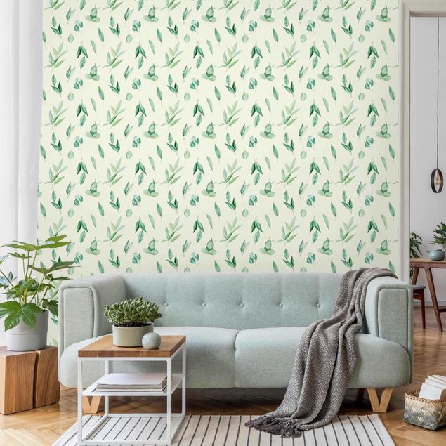 papel de parede para quarto de casal moderno Watercolour Eucalyptus Branches Pattern