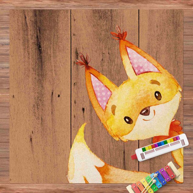 decoração quarto bebé Watercolour Fox On Wood