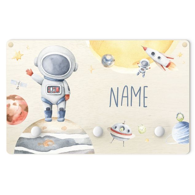 Cabide de parede infantil Watercolour Greetings From Jupiter With Customised Name
