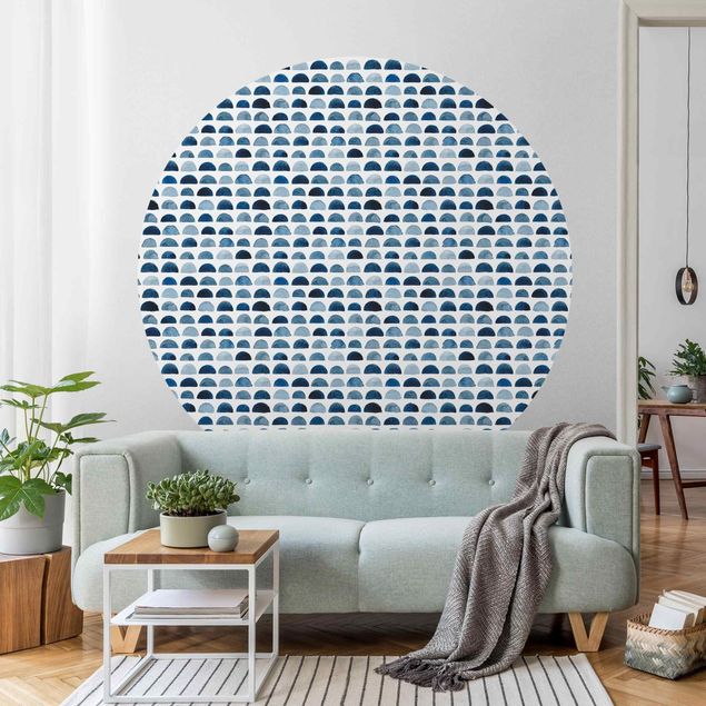 Papel de parede padrões Watercolour Semicircles In Indigo