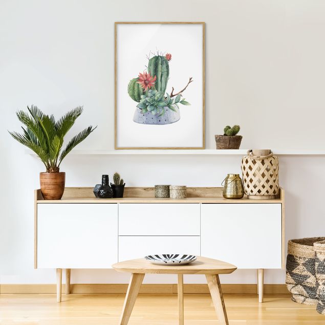 Quadros florais Watercolour Cacti Illustration