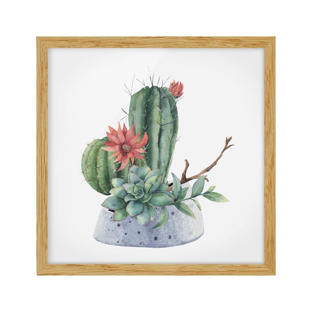 quadro com flores Watercolour Cacti Illustration