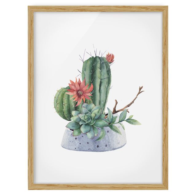quadro com flores Watercolour Cacti Illustration