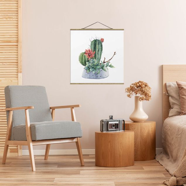 quadros de flores Watercolour Cacti Illustration