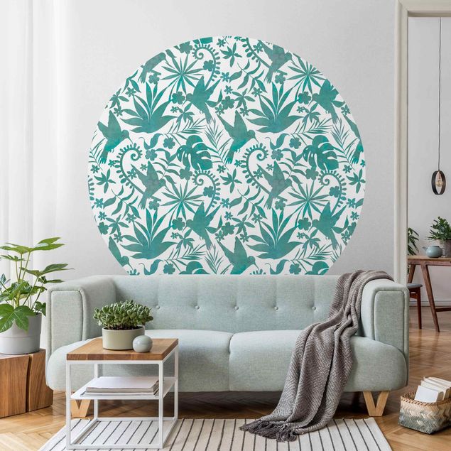 decoraçao cozinha Watercolour Hummingbird And Plant Silhouettes Pattern In Turquoise