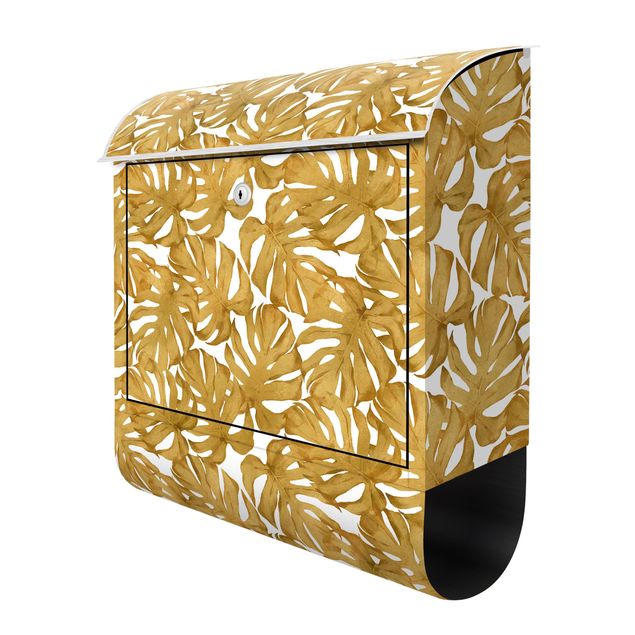 caixa de correio para muro Watercolour Monstera Leaves In Gold