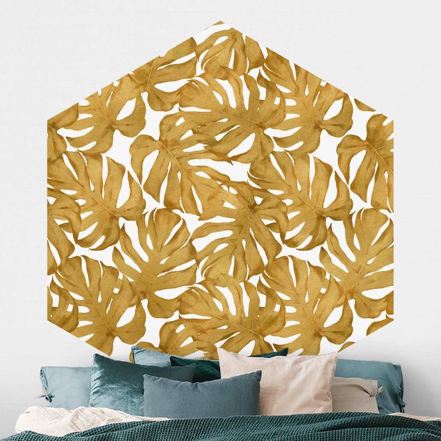 decoraçao cozinha Watercolour Monstera Leaves In Gold