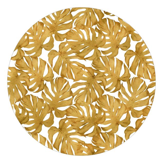 papel de parede moderno Watercolour Monstera Leaves In Gold