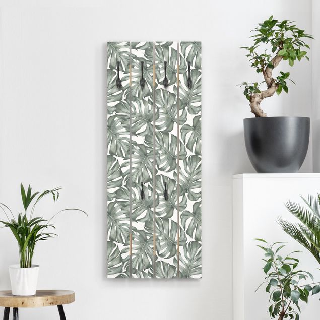 Cabides de parede shabby Watercolour Monstera Leaves In Green
