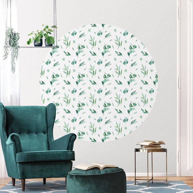 papel de parede para quarto de casal moderno Watercolor Pattern Leaves And Eucalyptus