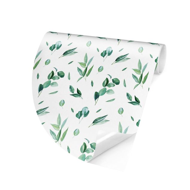 papel parede verde agua Watercolor Pattern Leaves And Eucalyptus