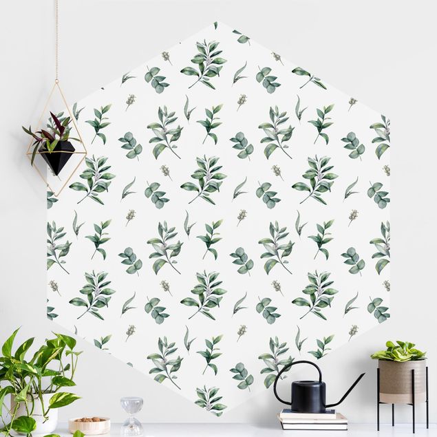 decoraçao para parede de cozinha Watercolor Pattern Branches And Leaves