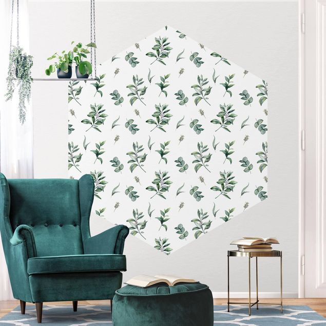 papel de parede para quarto de casal moderno Watercolor Pattern Branches And Leaves