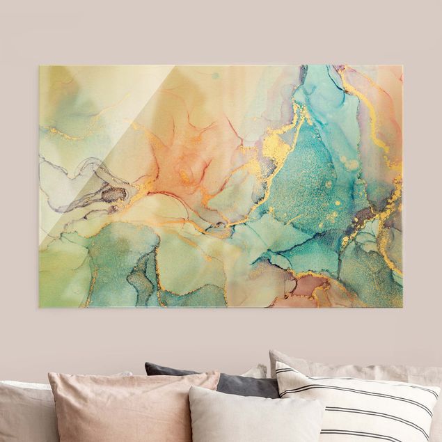 quadros modernos para quarto de casal Watercolour Pastel Colourful With Gold
