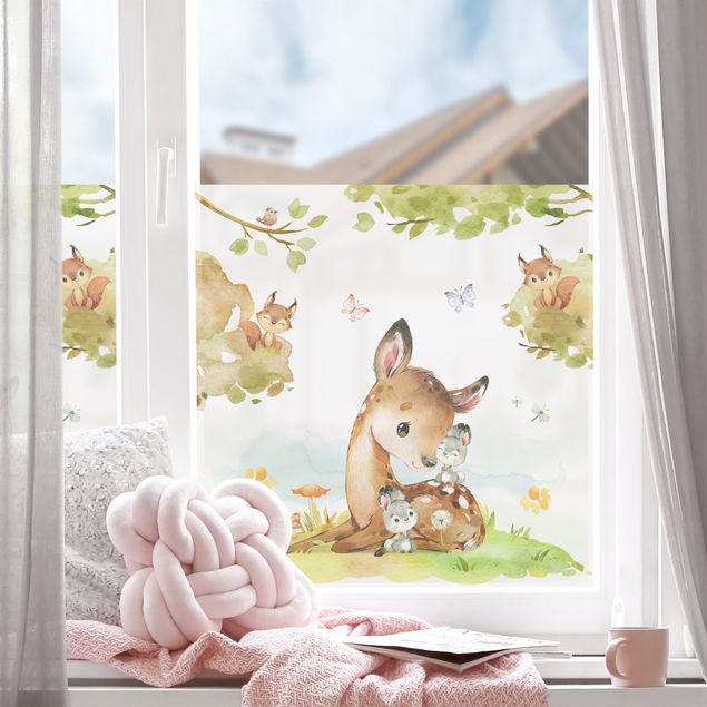 Películas autocolantes Watercolour Deer Rabbit and Squirrel