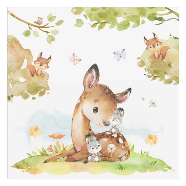 Péliculas para janelas Watercolour Deer Rabbit and Squirrel