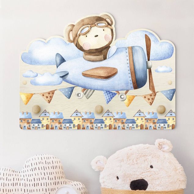 decoração para quartos infantis Watercolour Animal Pilot Teddy