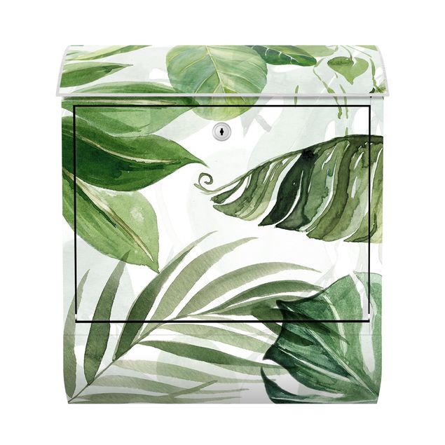 caixa correio verde Watercolour Tropical Leaves And Tendrils