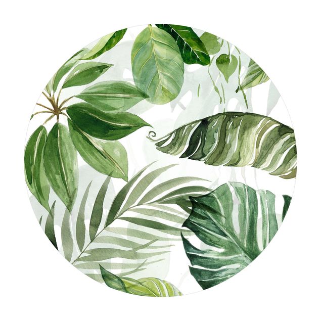 Tapetes redondos Watercolour Tropical Leaves And Tendrils