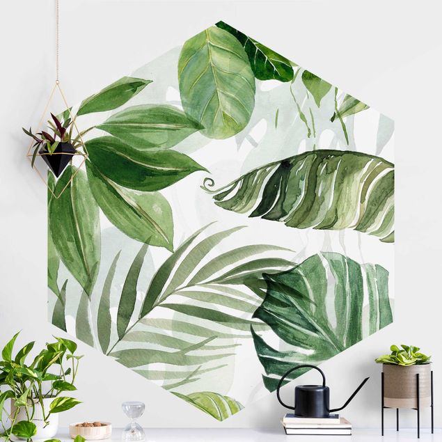 decoraçao para parede de cozinha Watercolour Tropical Leaves And Tendrils