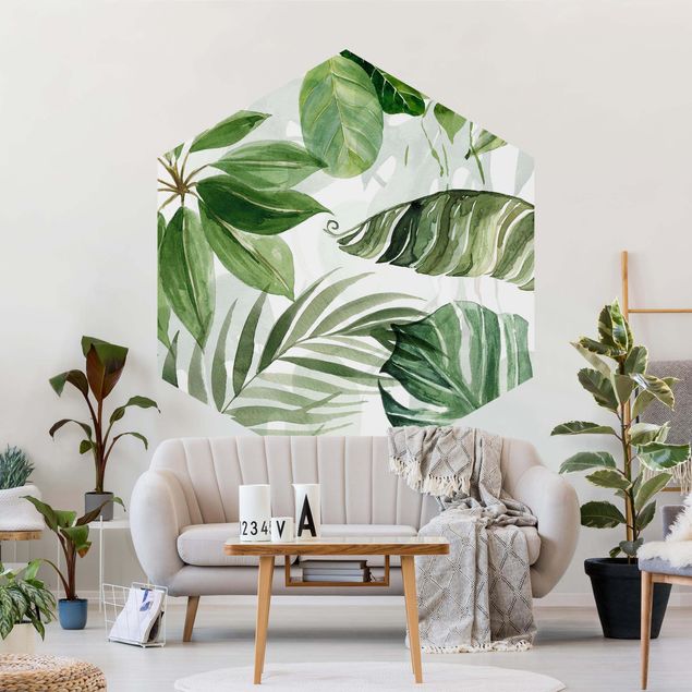 papel de parede floral Watercolour Tropical Leaves And Tendrils